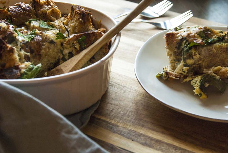 Bacon, Cheese, and Spinach Strata-The Seasonal Junkie