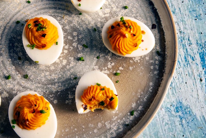 Sriracha Deviled Egg Appetizers-The Seasonal Junkie