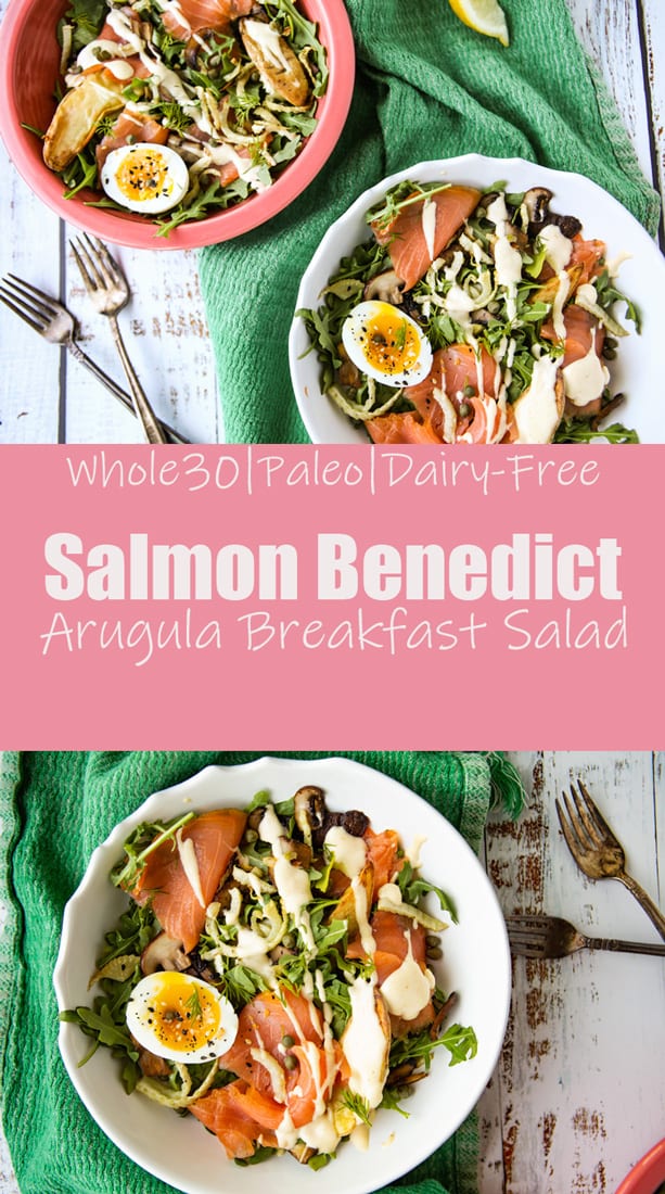 Salmon Benedict Arugula Breakfast Salad- The Seasonal Junkie