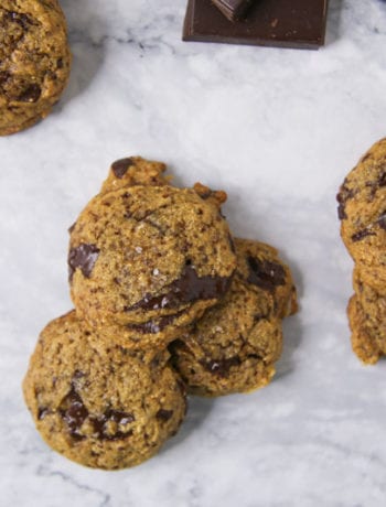Chocolate Chip Cookies with Marble Background and Dark Chocolate