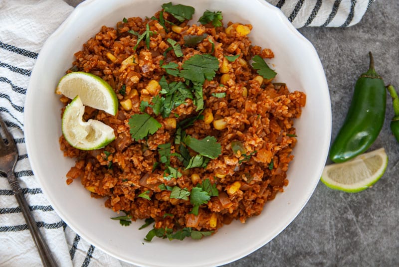 Close up of overhead Mexican Cauliflower RIce