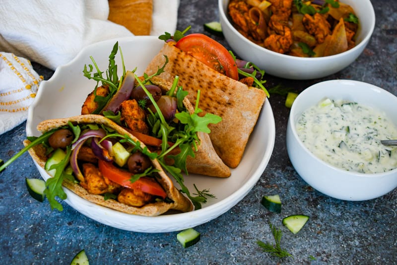 Three Pita Pockets with Sheet Pan Chicken Shawarma 