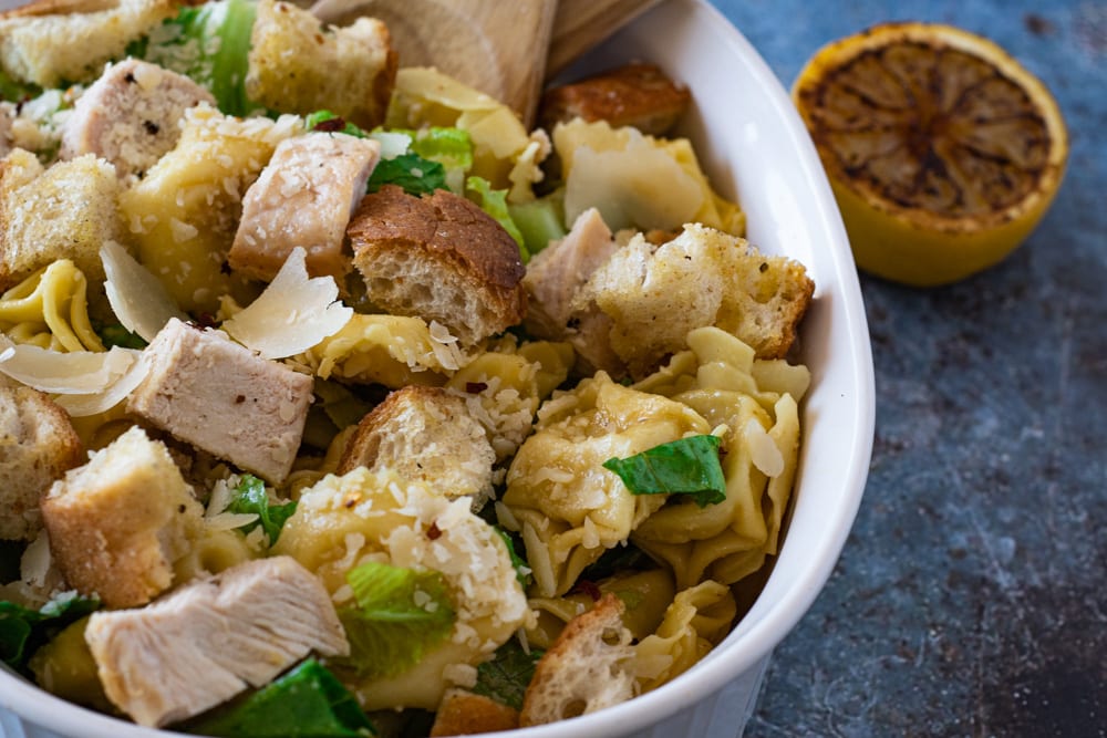 Up Close Photo of Caesar Tortellini Salad