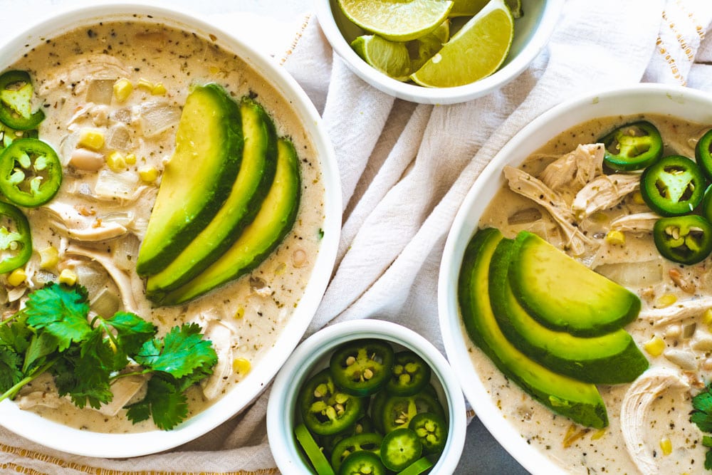 Over had shot of Creamy White Chicken Chili