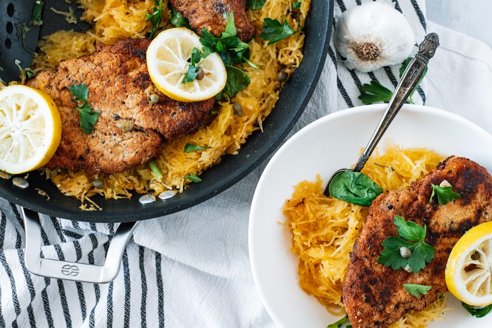 Plate of Lemony Spaghetti Squash with Bowl 