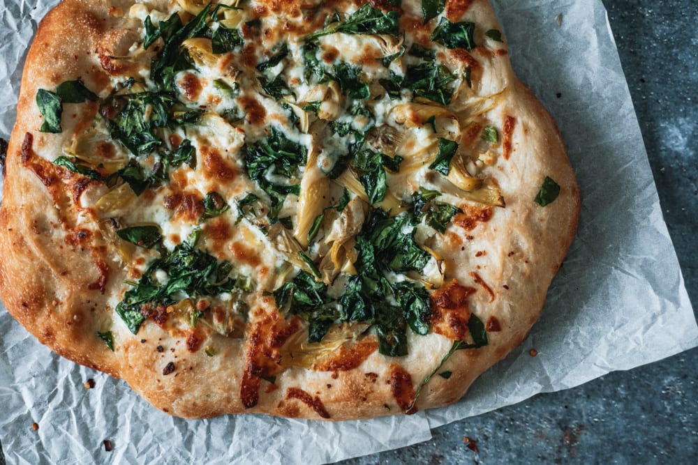 Whole Spinach Artichoke Sheet pan Pizza