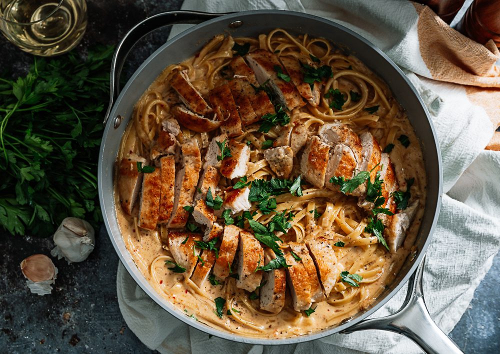 Pan of Nduja Chicken Fettuccine Alfredo