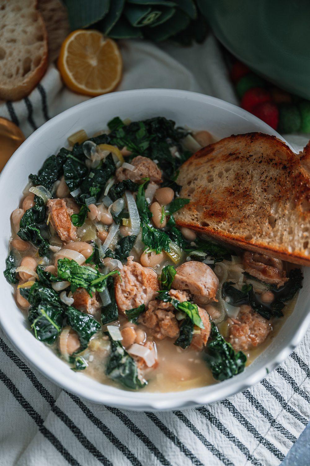 Leek, White Bean, and Sausage Soup- The Seasonal Junkie