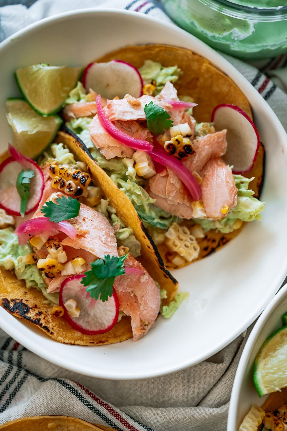 Mojo Salmon Tacos with Avocado Crema