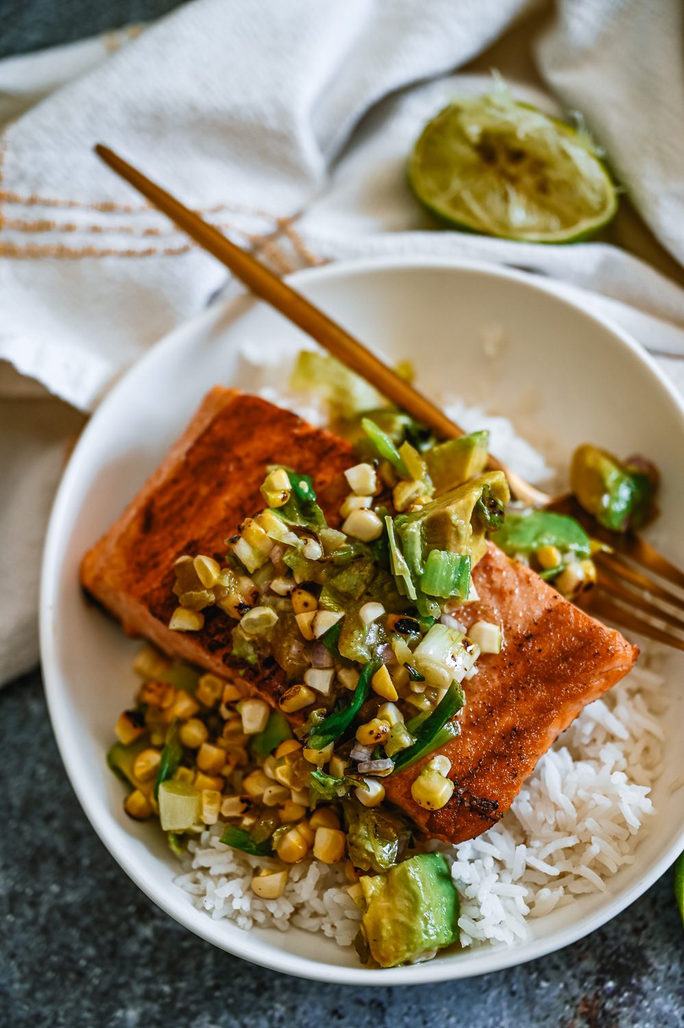 Salmon with Charred Scallion and Corn Salad