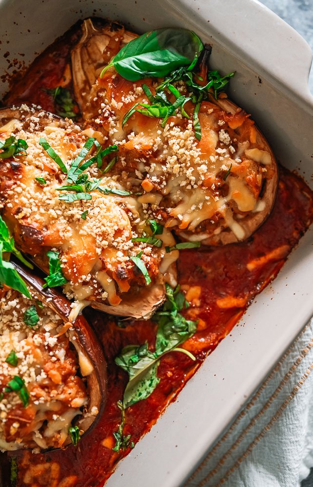 Chicken Sausage Stuffed Eggplant